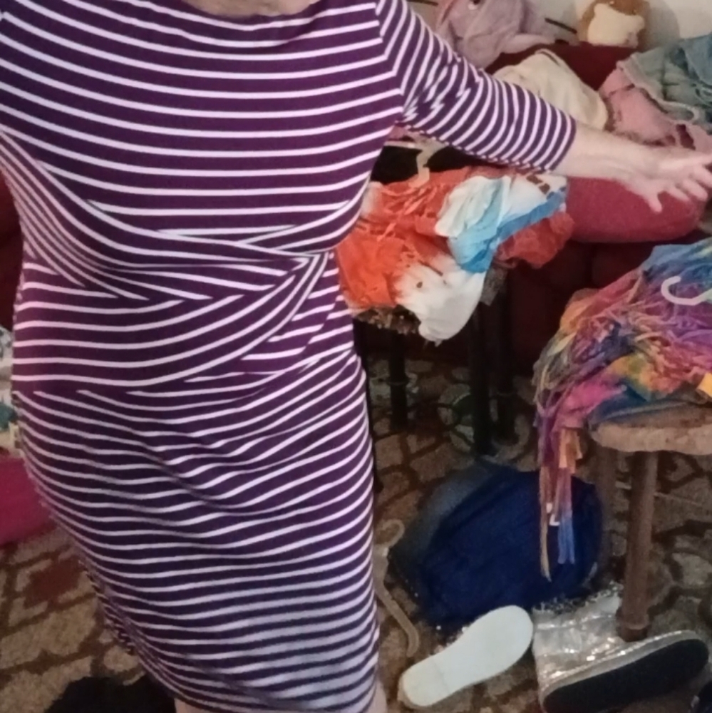 Rephyllis, Chic Purple Striped 3/4 Sleeve Dress